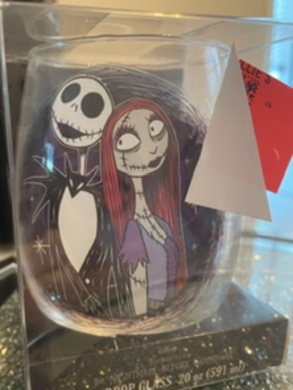 NWT/BNIB Jack x Sally The Nightmare Before Christmas Tear Drop Shaped Glass